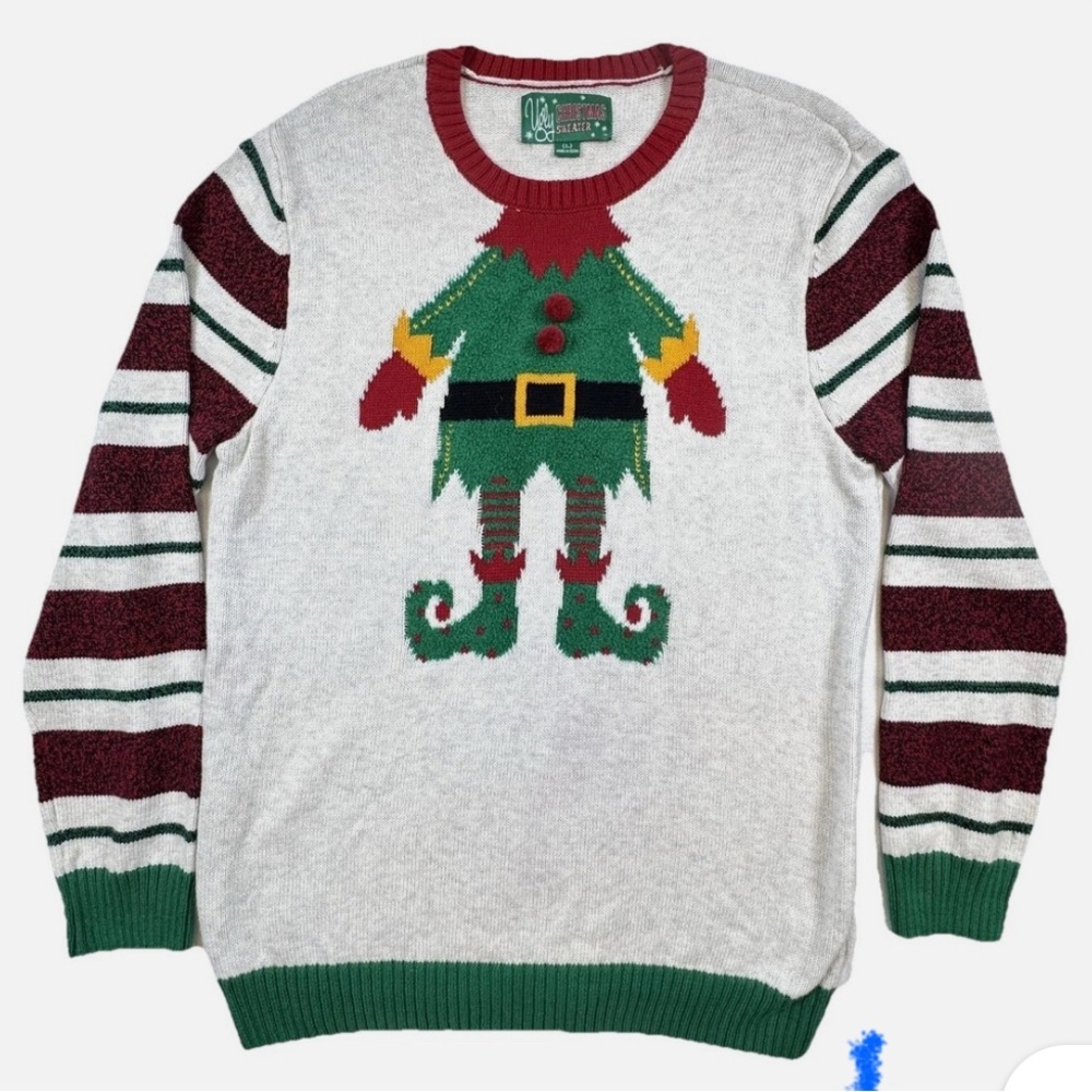 Festive Elf Design Sweater - Green and Red